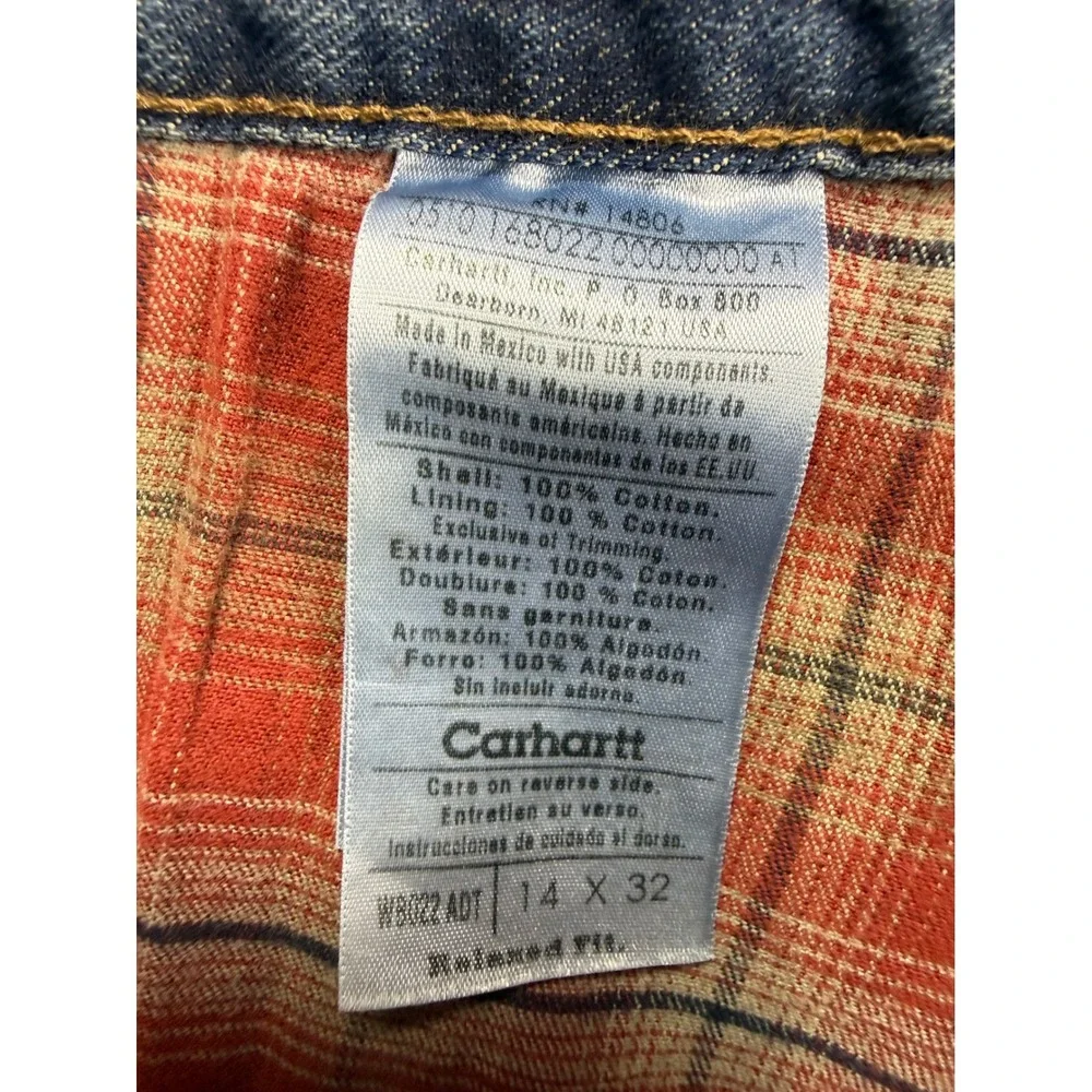 Carhartt Flannel Lined‎ Jeans Mens 36x32 Relaxed Fit Blue Denim Plaid Lined
